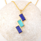 Genuine Lapis Lazuli Pendant, Dainty Turquoise Necklace, Boho Gemstone Jewelry, Earthy Necklace, 925 Sterling Silver Gold Plated Necklace For Wife